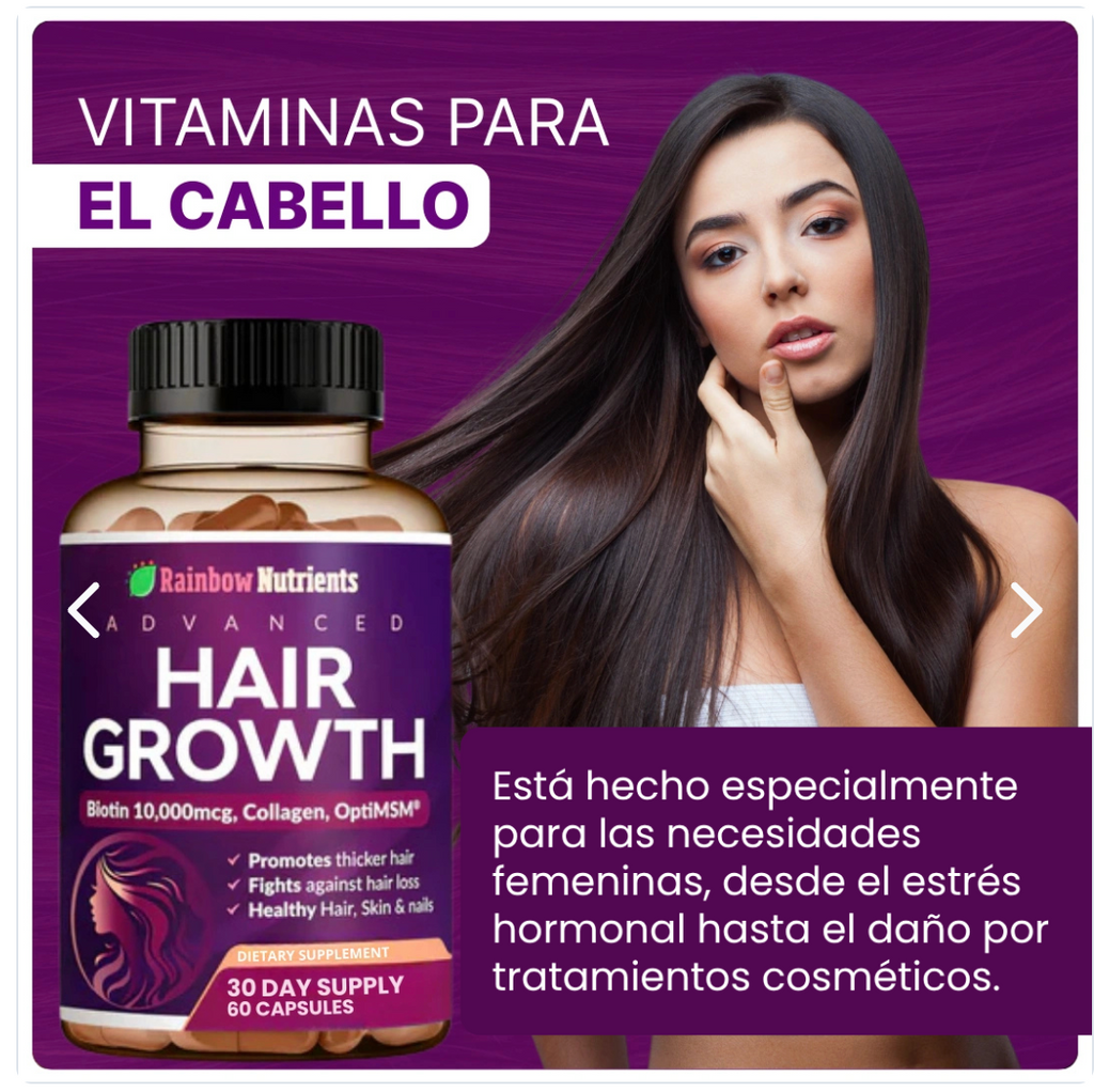 CABELLO MAS FUERTE, UÑAS MAS RESISTENTES, PIEL RADIANTE CON HAIR GROW ADVANCE