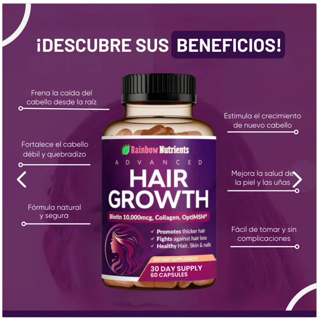 CABELLO MAS FUERTE, UÑAS MAS RESISTENTES, PIEL RADIANTE CON HAIR GROW ADVANCE