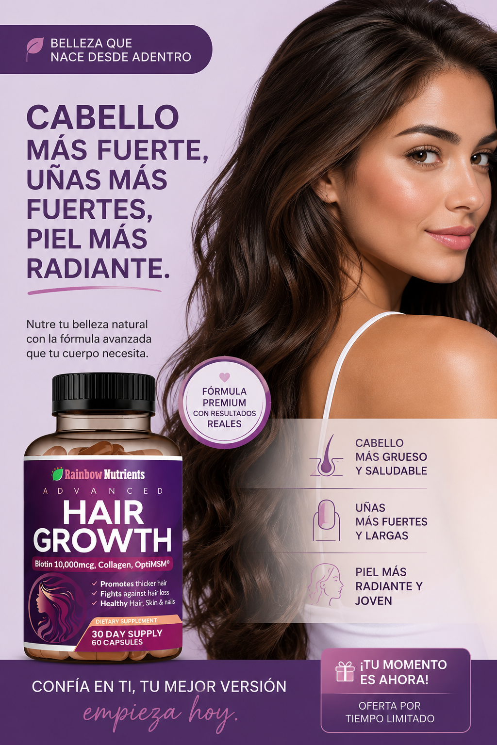 CABELLO MAS FUERTE, UÑAS MAS RESISTENTES, PIEL RADIANTE CON HAIR GROW ADVANCE
